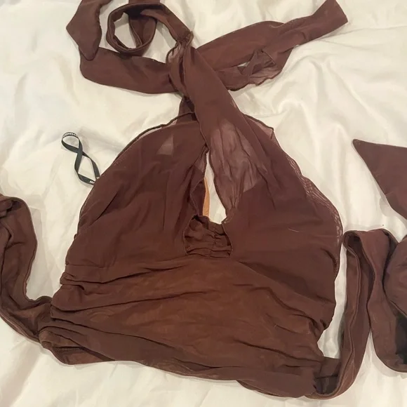 MAJORELLE Brown Halter Wrap Top - Picture 3 of 3